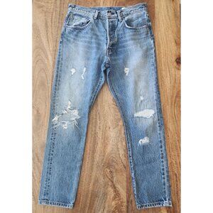Levi's 501 Skinny Jeans Mens 30x28 Light Wash Button Fly White Oak Cone Ripped